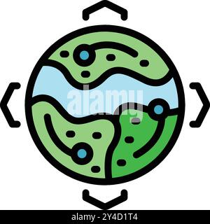 This vector illustration shows a global navigation system displaying a map of the earth, with arrows indicating different directions Stock Vector