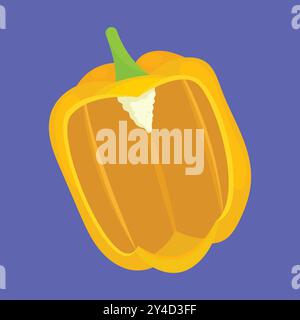 Half Cut Yellow Capsicum Vegetable icon vector. Half Yellow Bell Pepper Vector. half capsicum icon Stock Vector