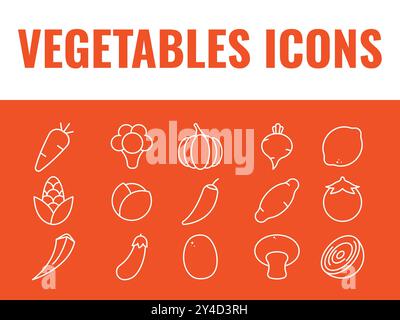 Vegetable Icons Set. Vegetable icons vector. nature vegans vegetable icons. Stock Vector
