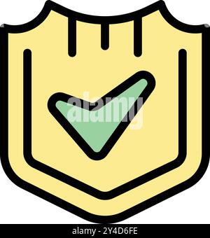 Yellow shield displaying a green check mark icon, representing security approval Stock Vector