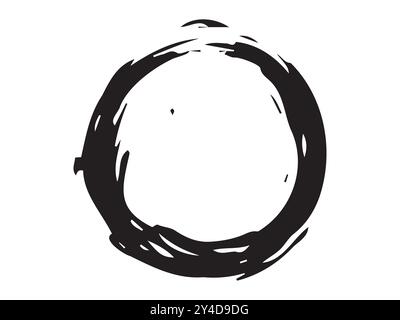 Black brushstroke circle isolated on white background. Concept of hand-drawn circle, abstract shape, minimalist style, ink art. Print, icon, design el Stock Vector