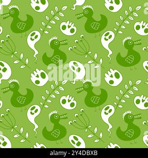 Halloween animals seamless skulls and ducks pattern for wrapping paper and fabrics and linens and kids clothes print and autumn party accessories. Hig Stock Photo