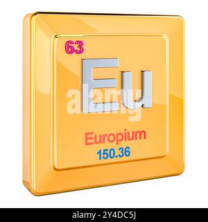 Europium Eu, chemical element sign with number 63 in periodic table. 3D rendering isolated on white background Stock Photo