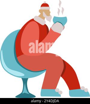 Santa Claus is drinking hot drink vector illustration Stock Vector
