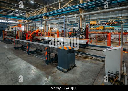 Metalworking factory production line. Interior of the workshop. Stock Photo
