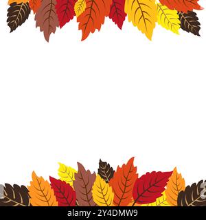 Vector isolated square frame of yellow dry alder autumn leaves. Border for text and lettering. Isolated flat illustration with brown plant for design, Stock Vector