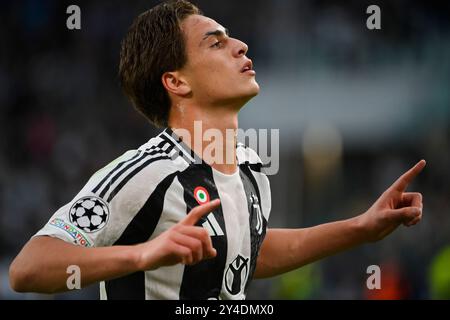 Allianz Stadium, Turin, Italy. 17th Sep, 2024. UEFA Champions League Football; Juventus versus PSV Eindhoven; Kenan Y?ld?z of Juventus FC celebrates scoring for 1-0 in the 21st minute Credit: Action Plus Sports/Alamy Live News Stock Photo