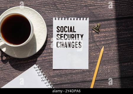 Business concept. In the hands of a person and on a reflective surface are wooden blocks with the inscription - Social security changes Stock Photo