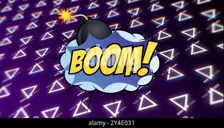 Image of boom text over retro vibrant pattern background Stock Photo