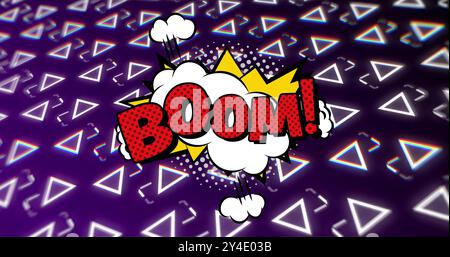 Image of boom text over retro vibrant pattern background Stock Photo