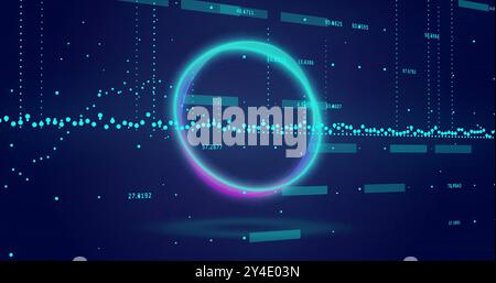 Circular glowing ring and data points with numerical values, data visualization image Stock Photo