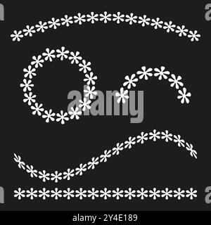 Floral border pattern. Decorative daisy garlands. Flower line decoration. Vector illustration. Stock Vector