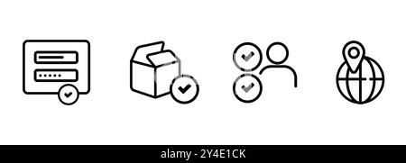 login form test package installation user acceptance test UAT and localization software testing icon set outline line black in white Stock Vector