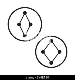 Geometric network icon. Connected nodes in a diamond shape. Circular outline design. Vector symbol. Stock Vector