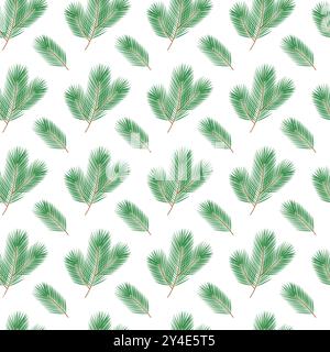 Undecked Fluffy pine branches Seamless pattern Isolated on white. Wallpaper or wrapping design idea. Vector illustration Cards poster, banner, greeting, price, label or web decorative background idea Stock Vector
