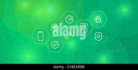Icon set illustration of cyber security in green futuristic background user access shield interaction Stock Vector