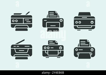 Flat solid color minimalist illustration set of modern printer and photocopy machine Stock Vector