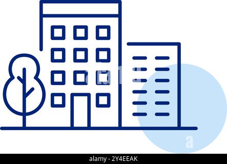 Apartment buildings and tree. Comfortable green city living. Pixel perfect, editable stroke vector icon Stock Vector