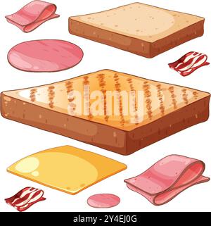 Vector illustration of sandwich ingredients and components Stock Vector