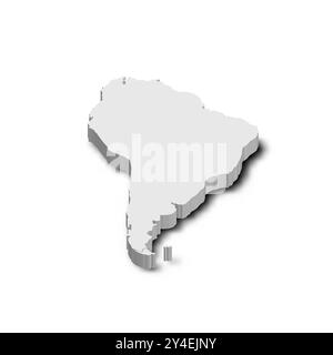 A 3D representation of South America in grey, highlighting the continent shape with a subtle shadow effect. The design emphasizes geographical contours in a minimalist style. Stock Vector