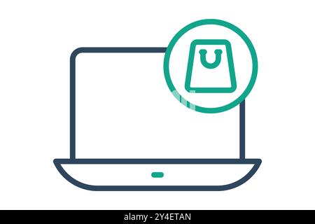 Online shopping icon. line icon style. laptop with shopping bag. icon related to bill and payment. business elements vector illustration Stock Vector