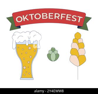 Oktoberfest beer ingredients 2D cartoon objects set Stock Vector