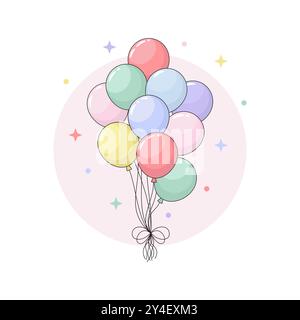 Set of colorful air balloons as a birthday gift. Party decoration and flying helium balloons with ribbons vector illustration. Stock Vector