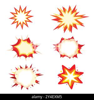 Set of comic style explosion bubbles on white background Stock Vector