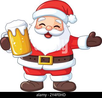 Happy Christmas Santa Claus holding a beer mug Stock Vector