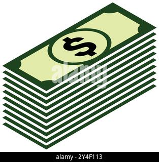 simple stack pile of bank currency money dollar notes 3d isometric icon vector on transparent background Stock Vector