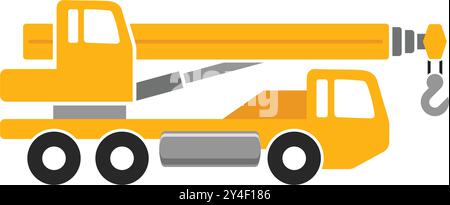 mobile crane truck simple yellow silhouette side view icon symbol vector isolated on transparent background Stock Vector