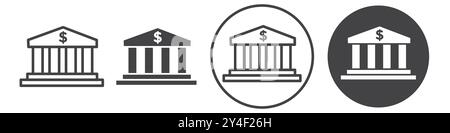 Bank icon set in thin line outline style and linear vector sign Stock Vector