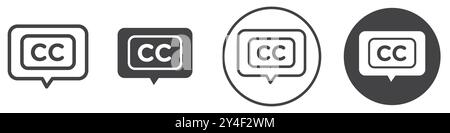 Closed caption icon set in thin line outline style and linear vector sign Stock Vector