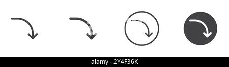 Curved arrow icon set in thin line outline style and linear vector sign Stock Vector