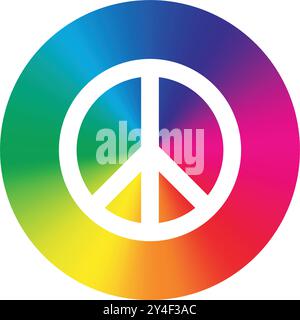 Classic peace symbol in rainbow circle logo sign vector isolated on transparent background Stock Vector