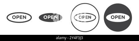 Open sign set in thin line outline style and linear vector sign Stock Vector