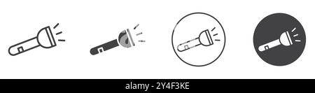 Flashlight icon set in thin line outline style and linear vector sign Stock Vector