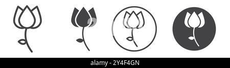 Tulip icon set in thin line outline style and linear vector sign Stock Vector