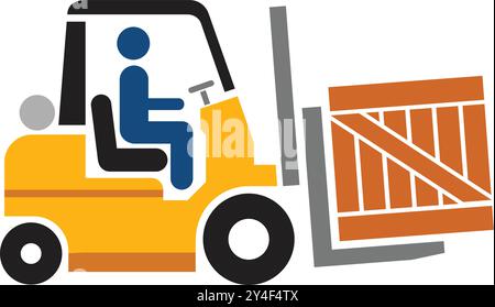 simple forklift fork lift with driver and crate color stencil side view vector isolated on transparent background Stock Vector