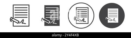 Signed document icon set in thin line outline style and linear vector sign Stock Vector