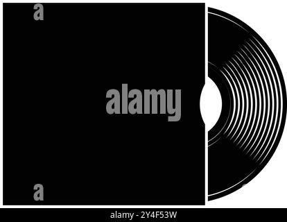 simple classic black vinyl music lp record half in blank cover sleeve symbol vector isolated on transparent background Stock Vector