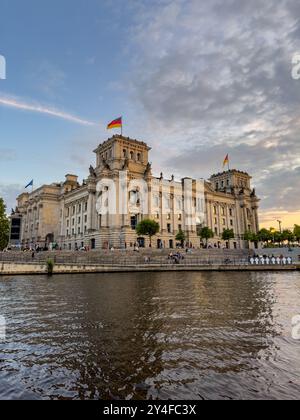 BERLIN, GERMANY - JULY 20, 2023:Governmental quarter of Berlin with the Parliament building Bundestag at sunset, Berlin, Germany Stock Photo