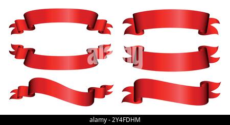 Set of red realistic ribbons - vector illustration Stock Vector