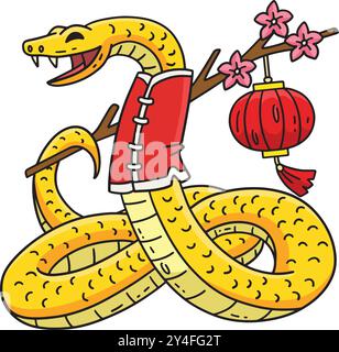 Year of the Snake with Lantern Colored Cartoon Stock Vector Image & Art ...