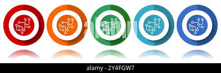 Circuit, technology, chip, processor vector icons, flat icon set for logo design, webdesign and mobile applications, colorful web button collection in Stock Vector