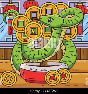 Year of the Snake and Coin Tree Cartoon Clipart Stock Vector Image ...
