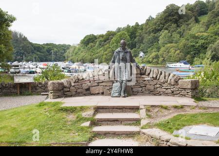 The Tom Weir statue at Balmaha Bay at Loch Lomond in Scotland in the United Kingdom Stock Photo