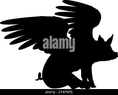 Flying Pig Wings Silhouette Saying Pigs Might Fly Stock Vector