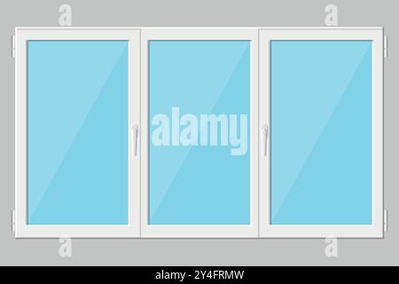 Plastic modern triple casement window in flat style. Vector illustration Stock Vector