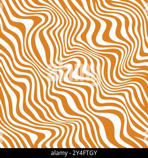Wavy swirl caramel seamless pattern or peanut background of zebra wavy lines, abstract vector. Caramel or peanut butter and syrup flows pattern background with geometric wavy lines for sweet dessert Stock Vector